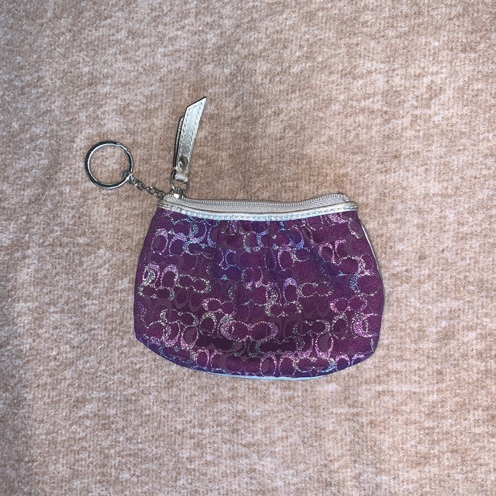 Coach Signature Lurex Purple & Silver Coin Purse